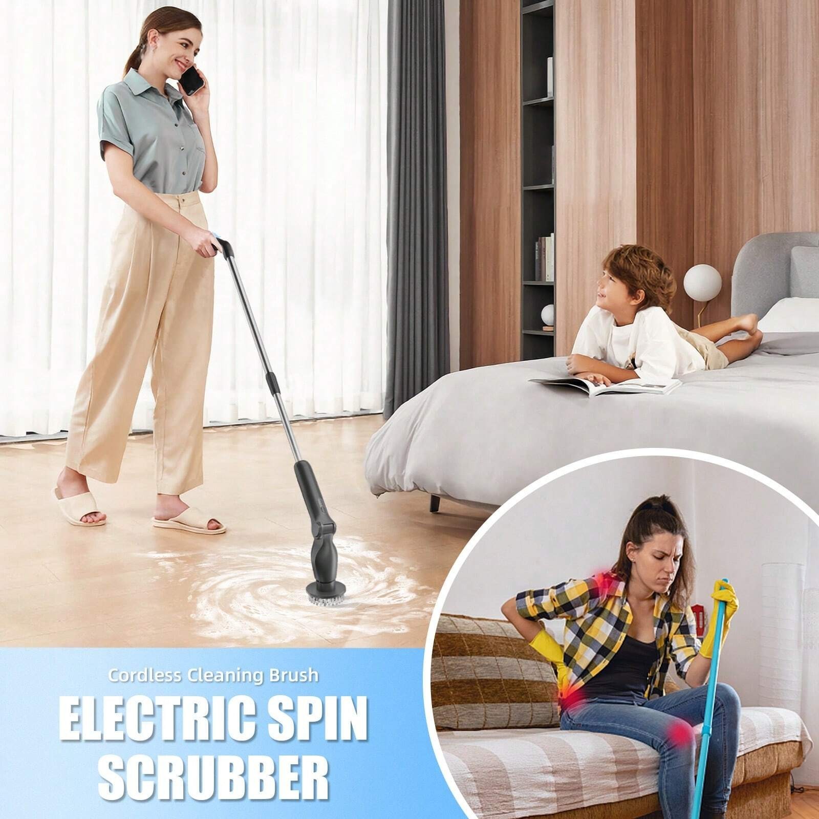 Electric Spin Scrubber Cordless Power Cleaning Brush with 8 Replaceable Heads