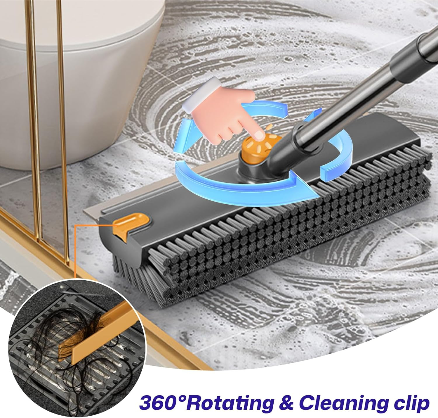 3-In-1 Floor Scrub Brush with Long Handle, Scrape and Heavy-Duty Stiff Bristle F