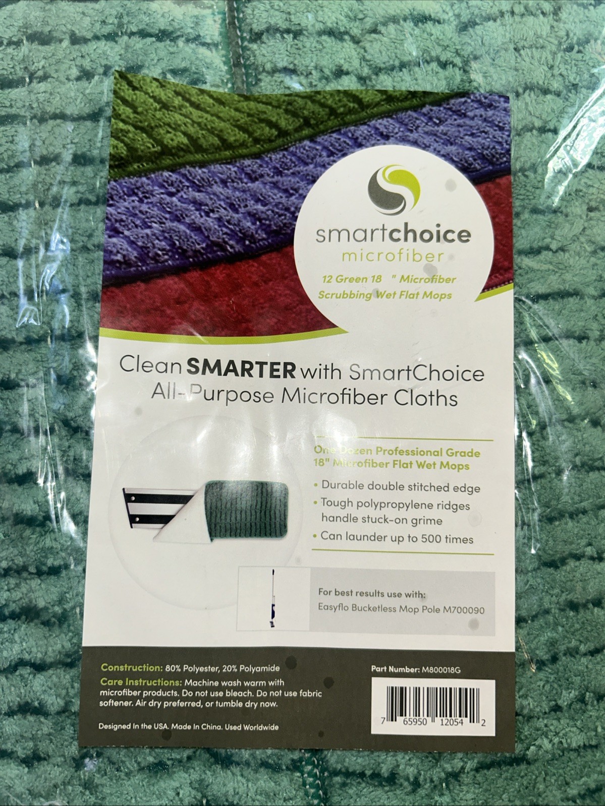 12 Pack of Microfiber Reusable Wet Mop Pads – Green – 18 inch X 5”inch Mop Pads
