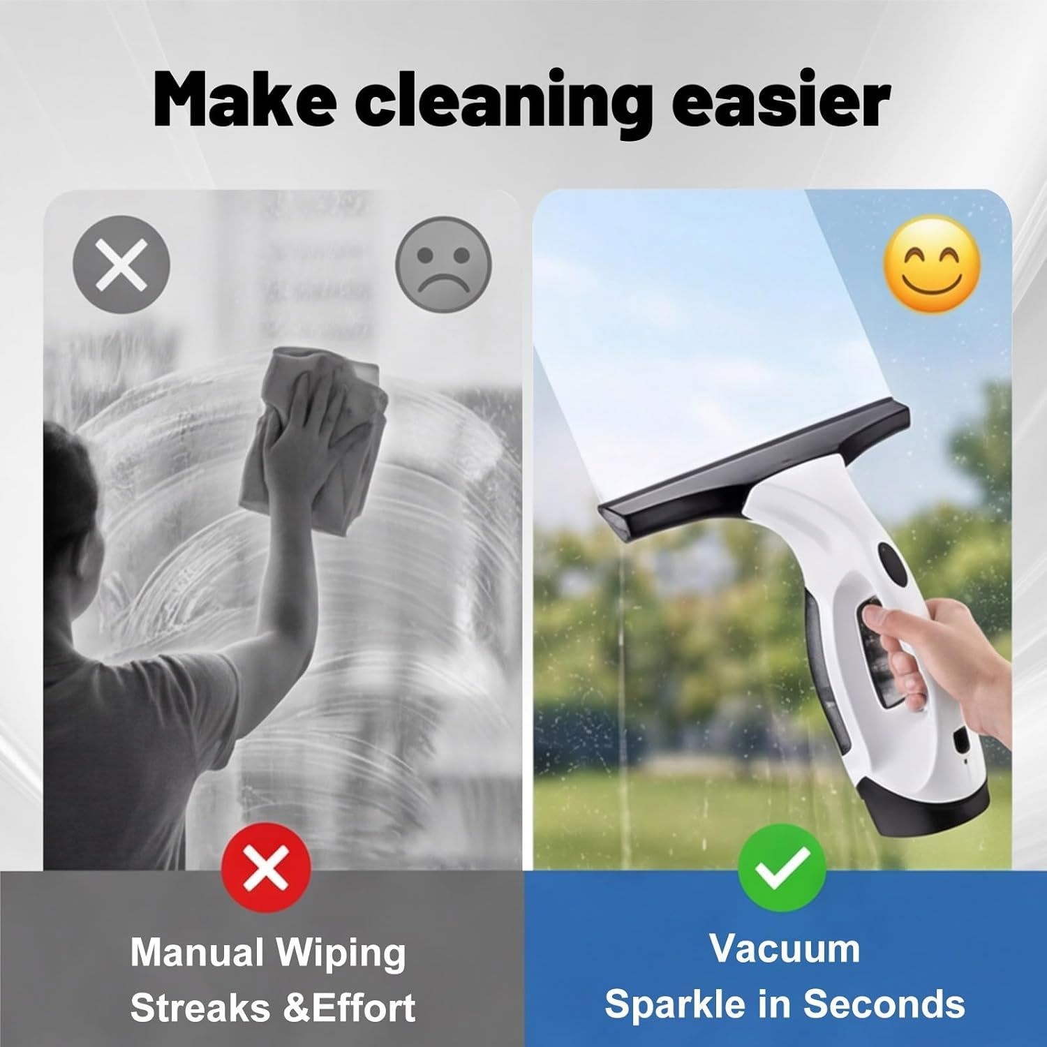 Cordless Window Cleaner Vacuum Squeegee Glass Wiper Multisurface Adjustable New