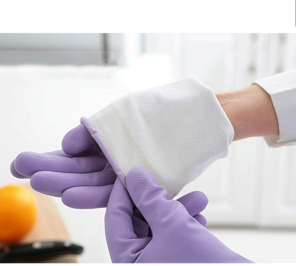2 Pairs Household Rubber Gloves for Cleaning Dishwashing Gloves Purple Pink M