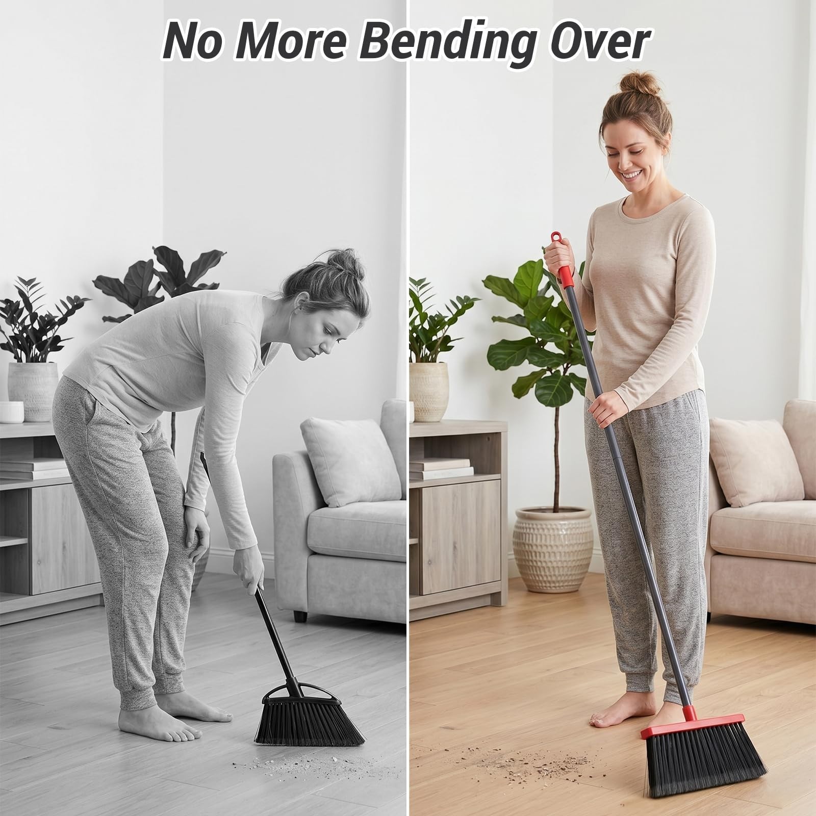 Long Handle Broom & Dustpan Set, Self-Cleaning, Pet Hair & Dust Removal, Indoor/