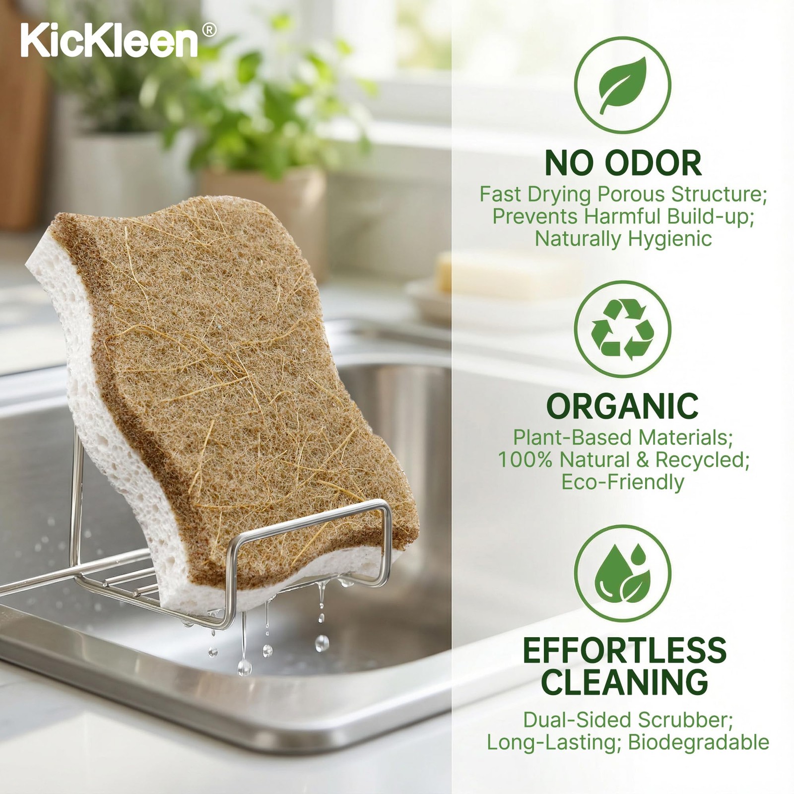 kickleen 9 Pack Biodegradable Kitchen Sponges