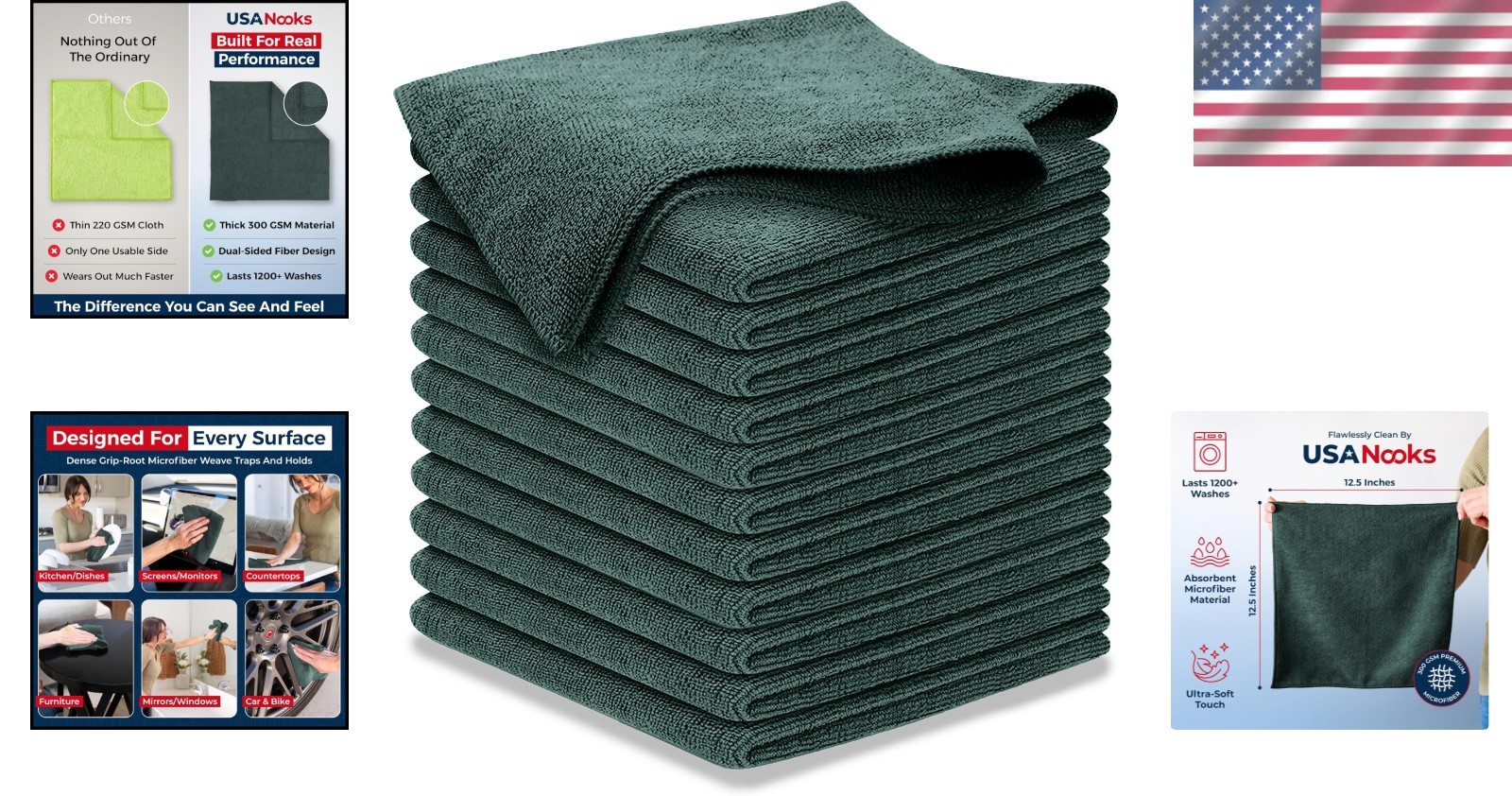High Performance Grip-Root Microfiber Cloths – 12-Pack, Lint-Free & 1200 Washes