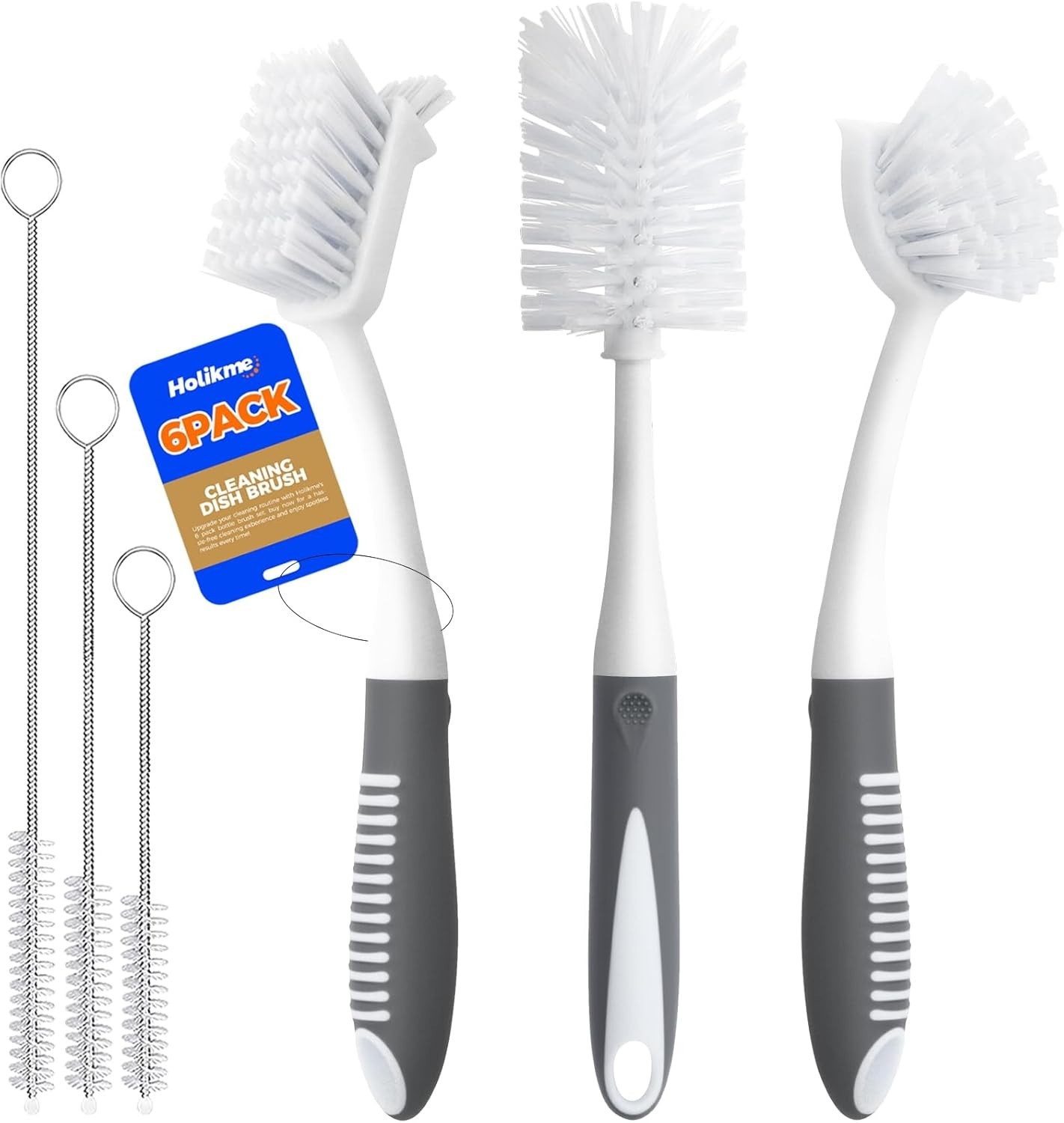 6 Pack Dish Brush Set with Bottle Brush, Dish Scrub Brush, Pan Brush and 3 St…
