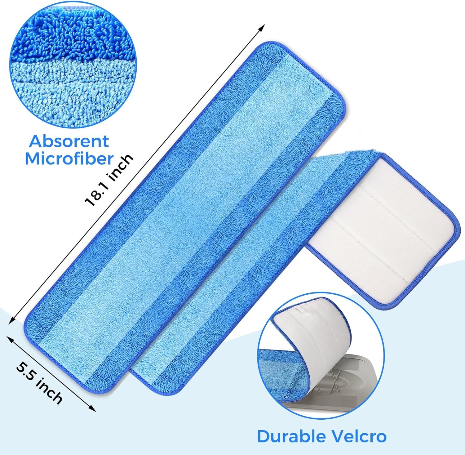 8-Pack Microfiber Cleaning Pads, 18-Inch Microfiber Mop Pads Compatible with Bon