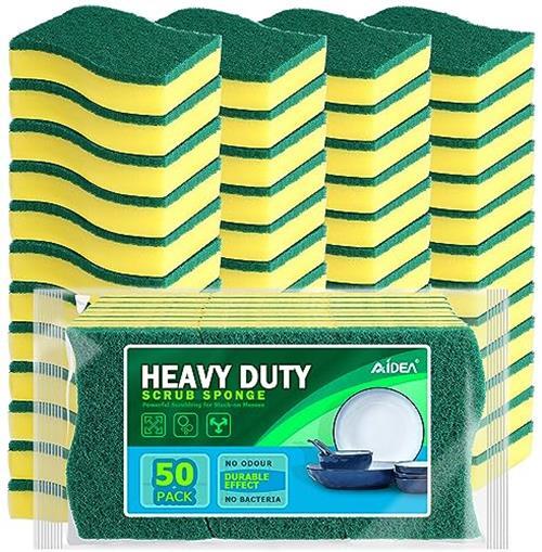 AIDEA Heavy Duty Scrub Sponge-50 Count, Cleaning Assorted Colors , Sizes