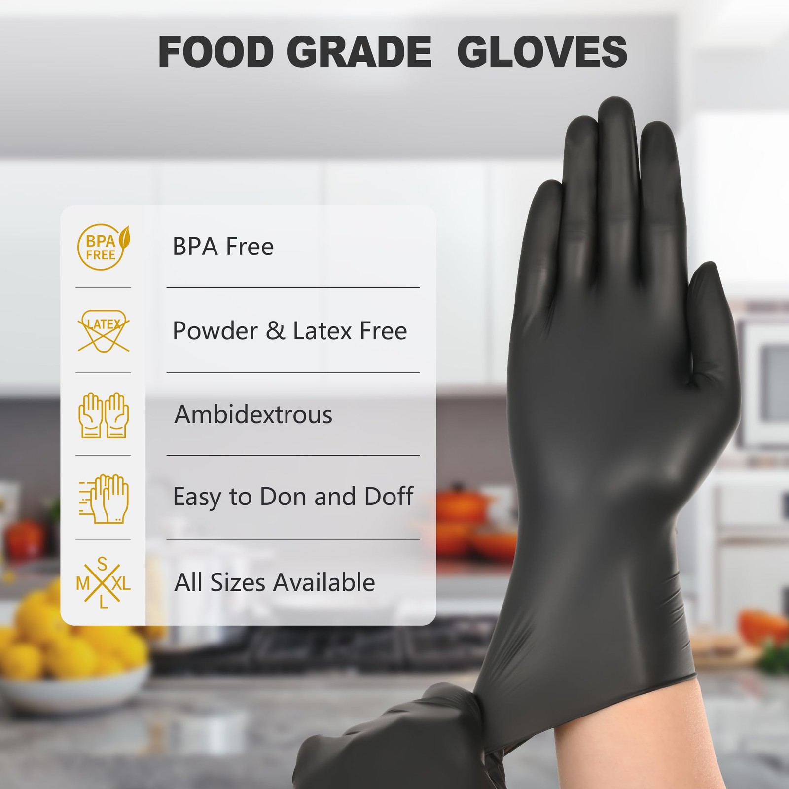 SWIFTLITE Black Vinyl Gloves, Food Grade Gloves Disposable Latex Small,