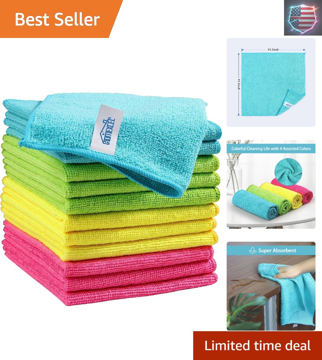 Microfiber Cleaning Cloth,12 Pack Cleaning Rags, Cleaning Towels with 4 Color…