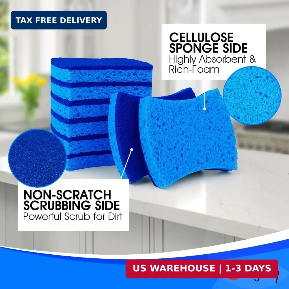 Orighty Non-Scratch Cellulose Scrub Sponges 24 Pack, Kitchen Sponges for Kitchen