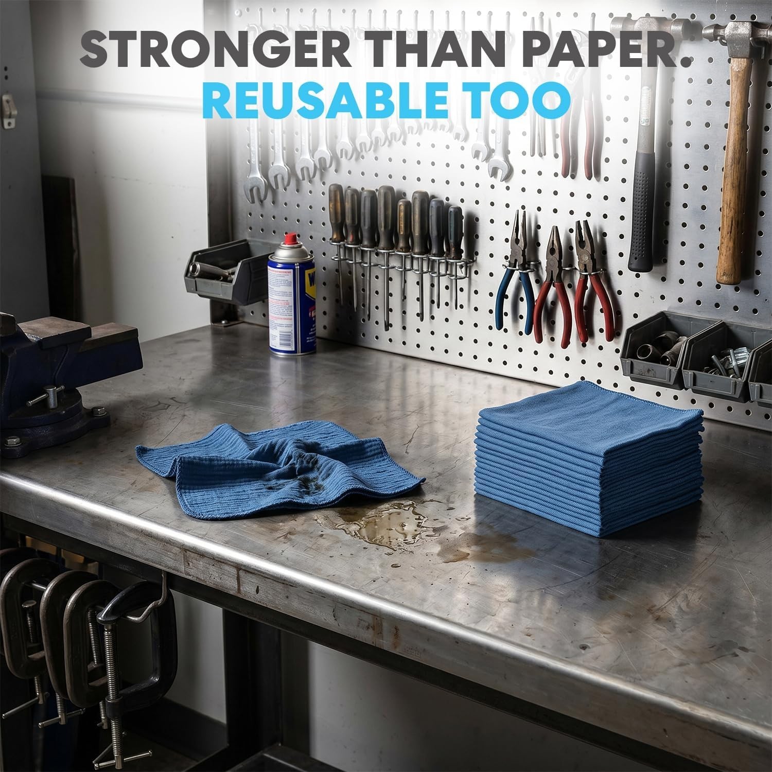 Cotton Shop Towels 14″x12″ 90/150Pack – Reusable Cleaning Shop Rags for Automobi