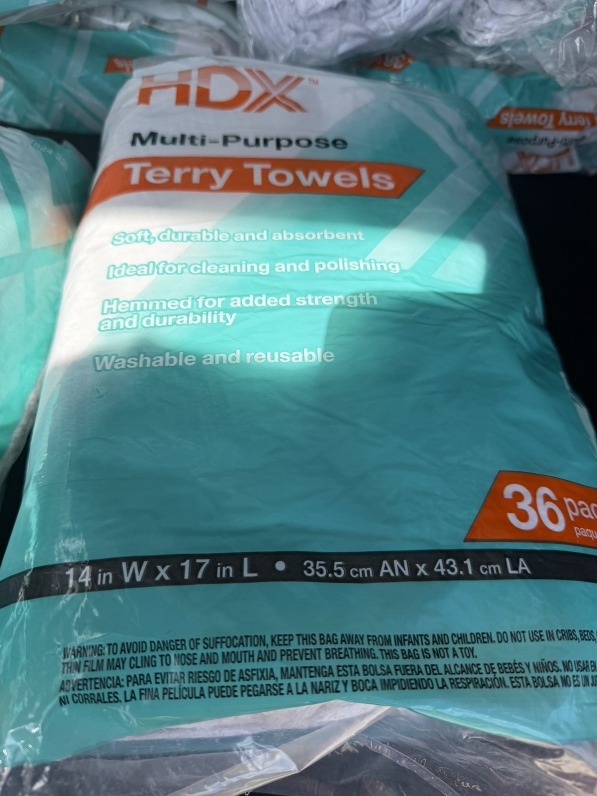 (2 pack) HDX Multi-Purpose Terry Towels 14” x 17” 72 Pack Home, Auto & Shop