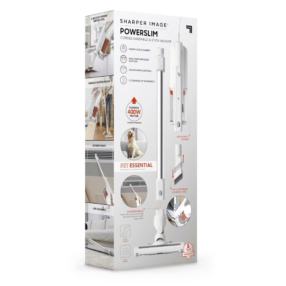 Sharper Image Powerslim Corded Handheld and Stick Vacuum White