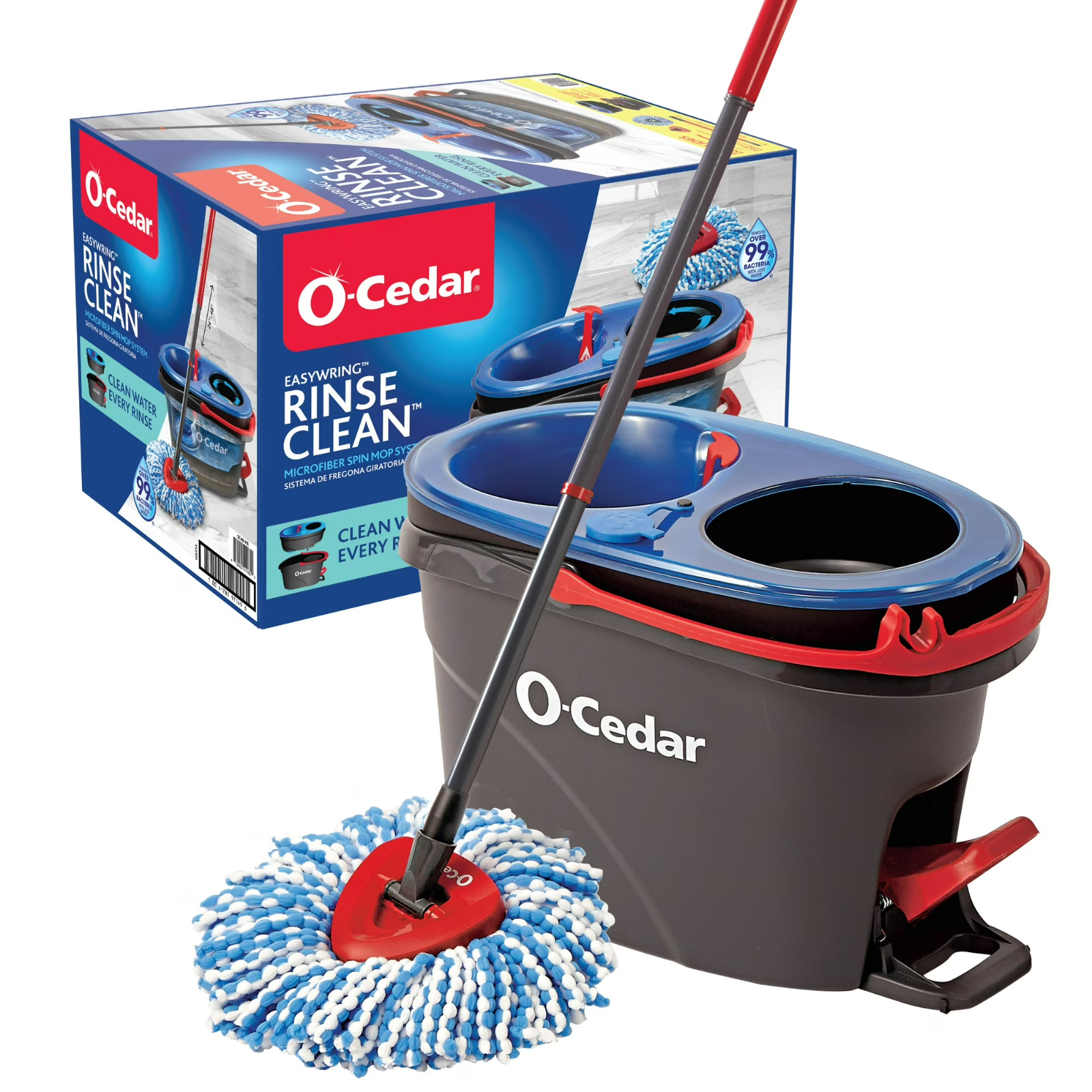O-Cedar RinseClean Spin Mop With 2-Tank System and Microfiber Mop Head Fats Ship