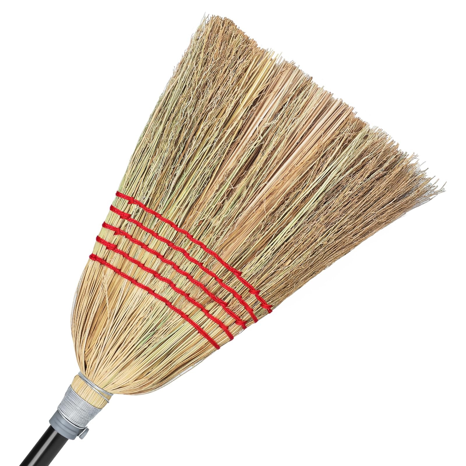 Corn Broom Outdoor, Household Indoor and 59″ total length, Black Red