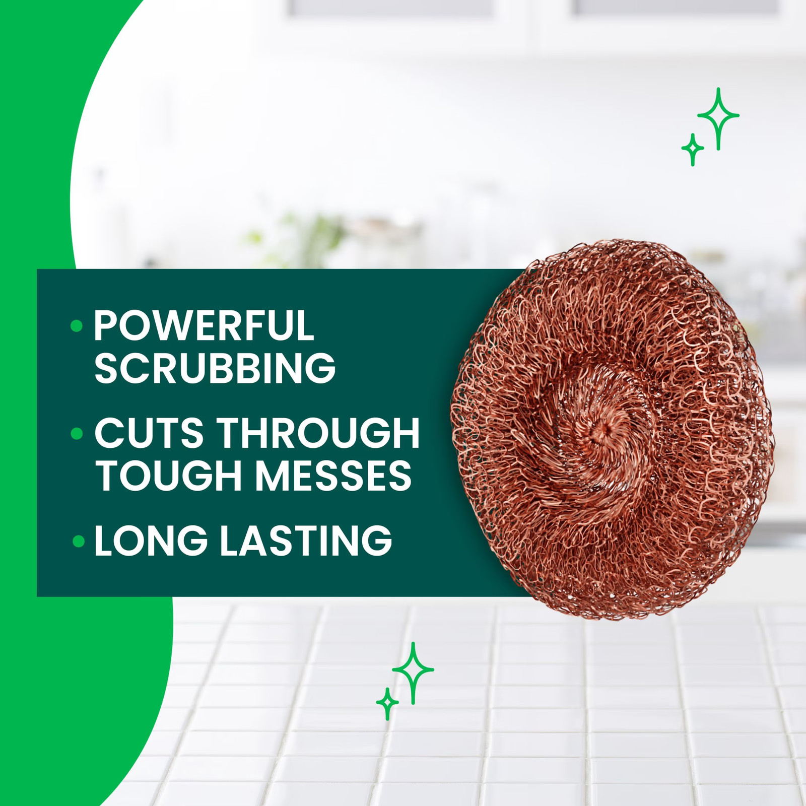 Copper Coated Scouring Pads, 3 Count