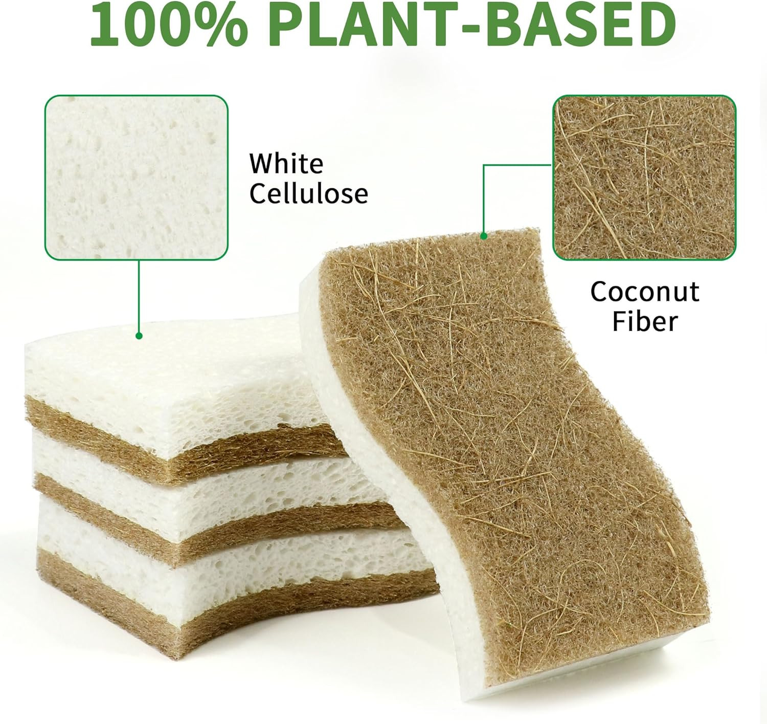 9 Pack Biodegradable Natural Kitchen Sponge – Compostable Cellulose and Coconut