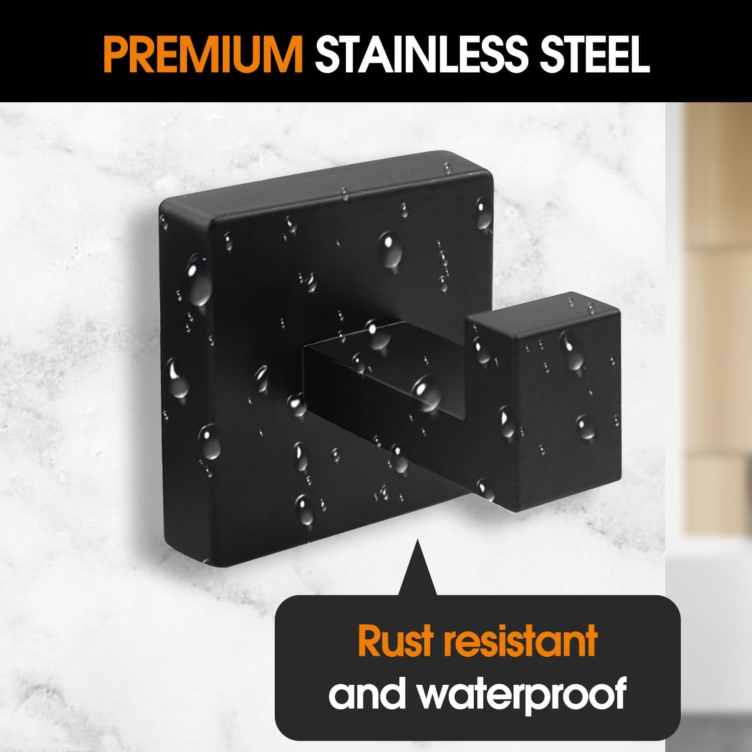 4 Pack Matte Black Towel Hooks for Bathroom, Heavy Duty 33lb Stainless Steel