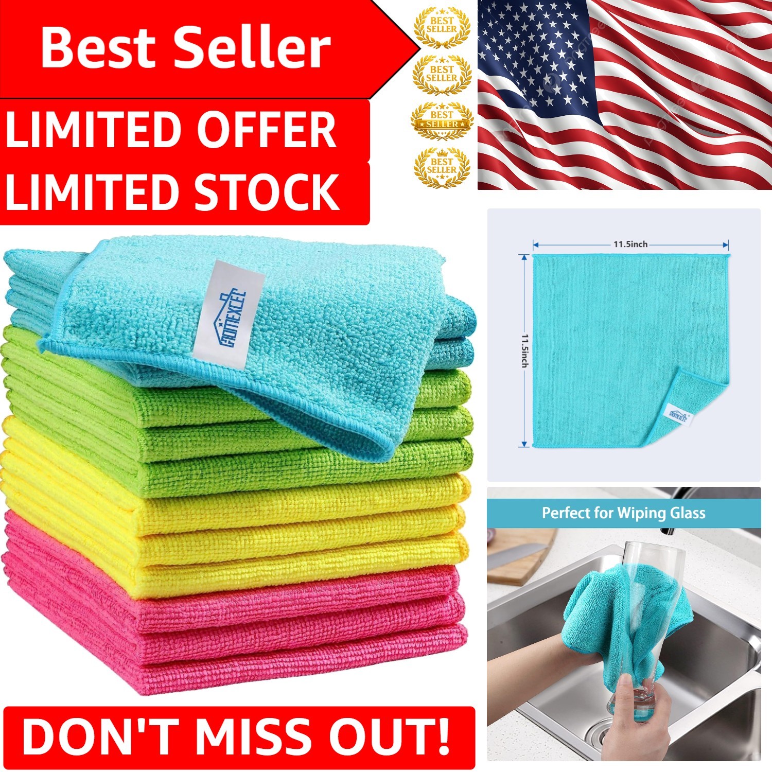 Eco-Friendly 12 Pack Microfiber Cleaning Cloths, 11.5″ x 11.5″ – Soft & Reusable