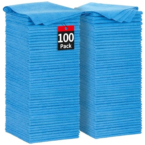 Shop Towels Microfiber Towels for Cars, Microfiber Cleaning Blue 100 Pack