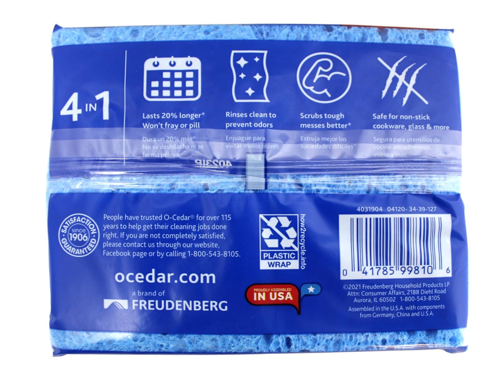 O-Cedar Scrunge Multi-Use Sponge Non-Scratch Long-Lasting, Tough, 2 Count 4 Pack