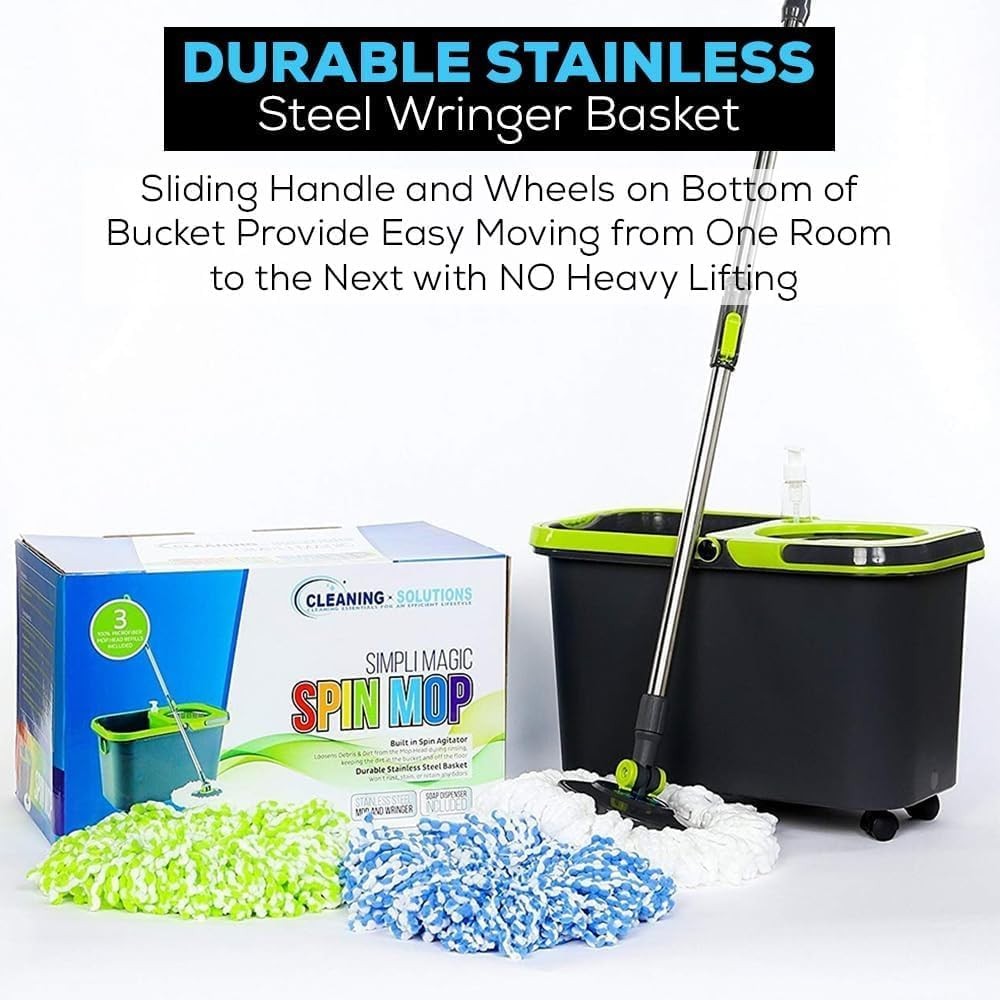 Simpli-Magic Premium Spin Mop Cleaning Bucket Set with 3 Microfiber Mop Heads…