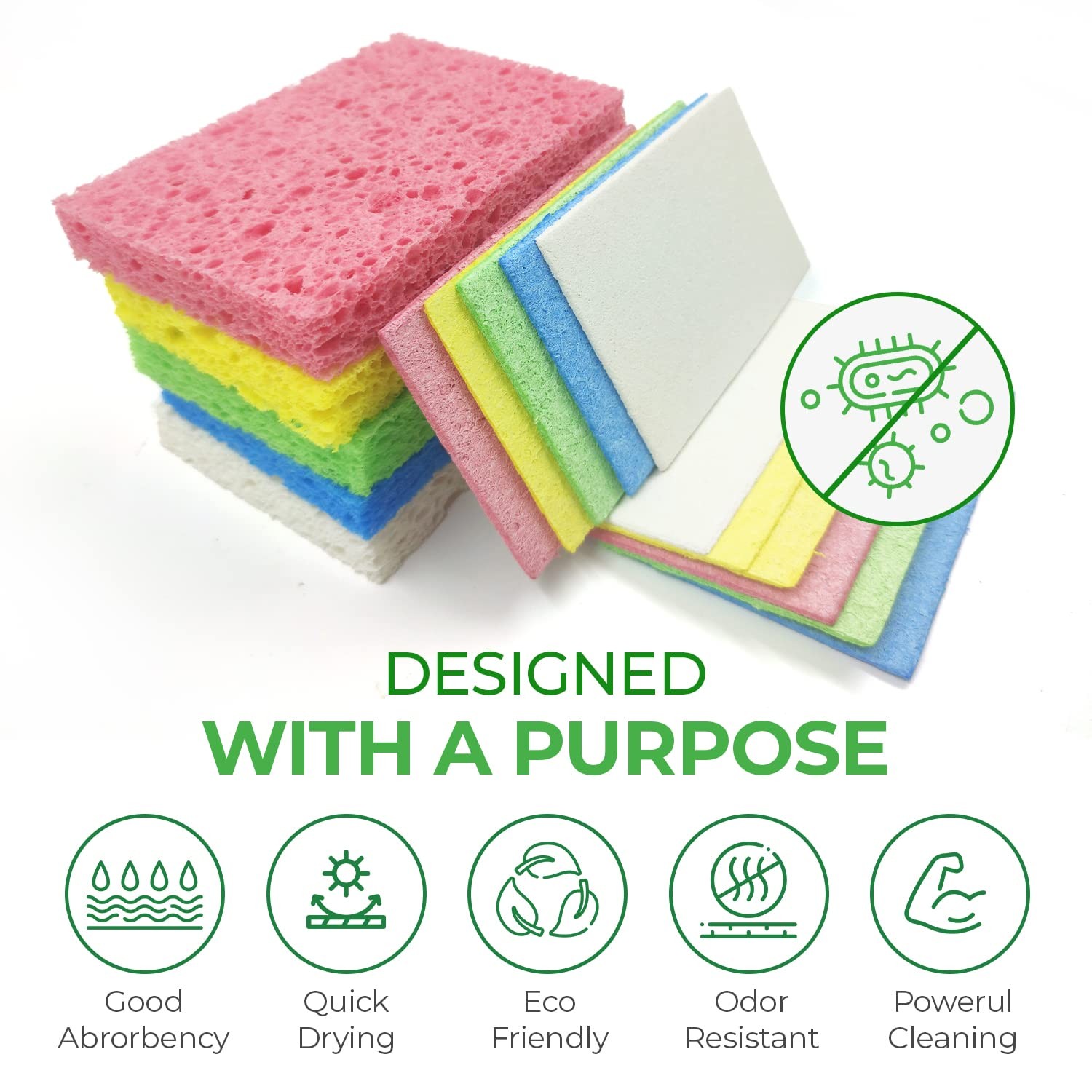 Compressed Cellulose Sponges – 32 Pack Natural Pop Up Dish Sponge for Kitchen…