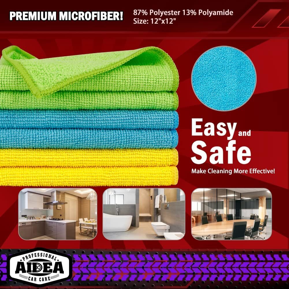 50 Pack Microfiber Cleaning Towels – 12×12″ Lint-Free Rags for Car & Home