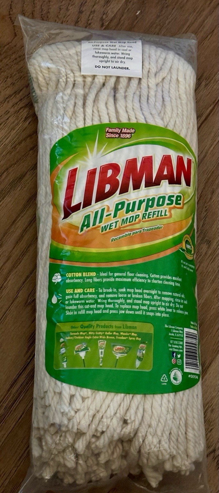 Libman #16 All-Purpose Cotton Blend Wet Mop Refill Extra Absorbent Twisted Yarn