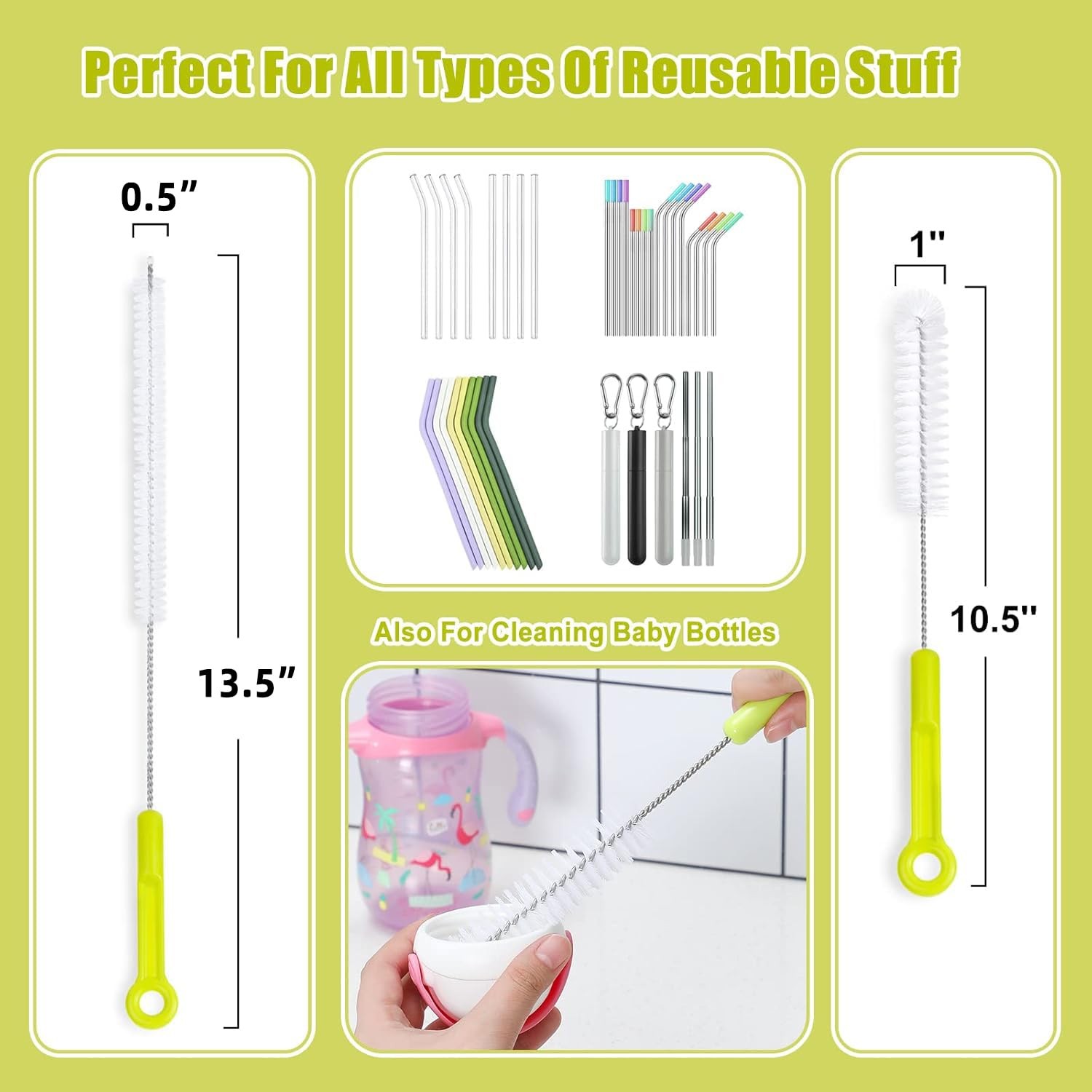 Bottle Cleaning Brush Set Long Handle Bottle Cleaner for Washing Narrow Neck