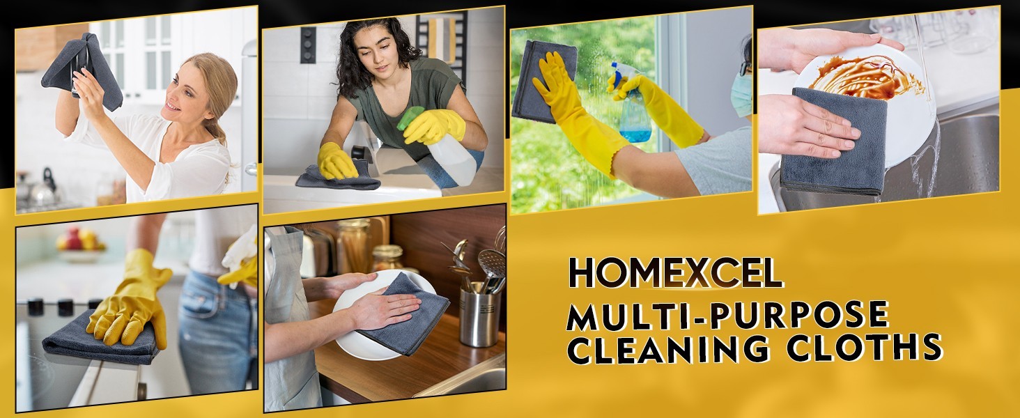 HOMEXCEL 12 Pack Microfiber Cleaning Cloths Lint-Free Ultra Absorbent Towels