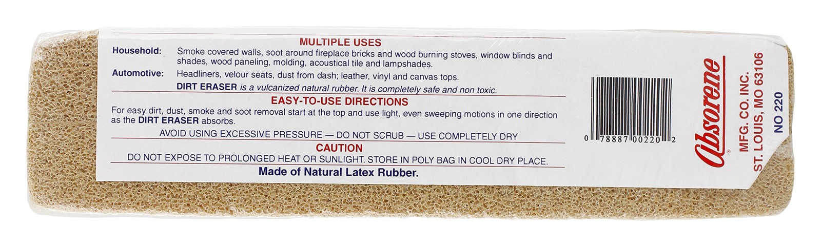 Large Dirt Eraser, Beige, 1.75in H x 3.75in W x 7.25in D, Cleaning Sponge