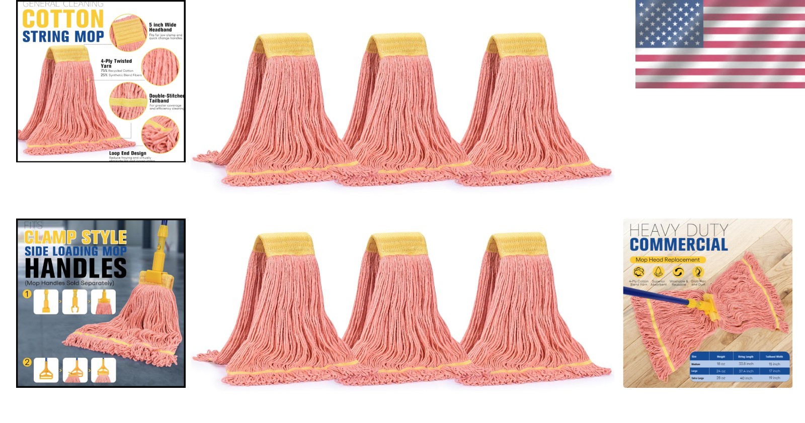 Efficient 5-Inch Wide Mop Head – 24 oz Cotton Blend Mop for Heavy-Duty Cleaning