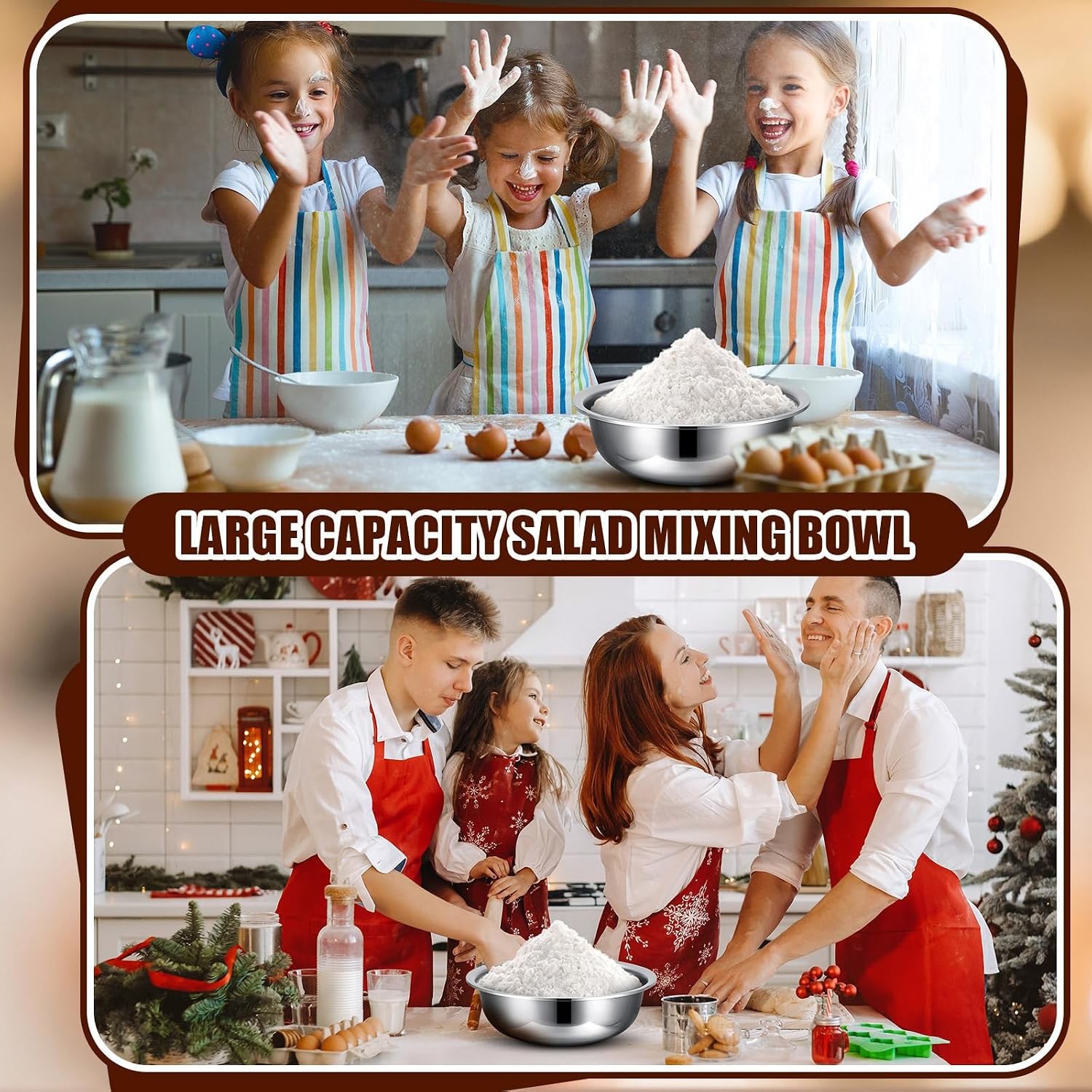 4Pcs 8Qt Stainless Steel Mixing Bowls 13In Mirror Finish Salad Basin Silver