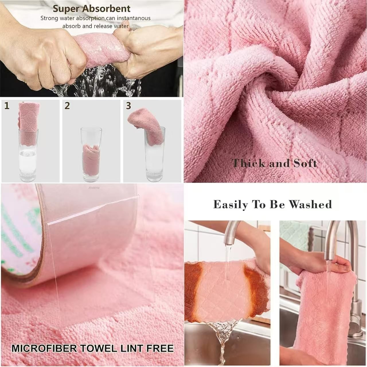 24 Pack Kitchen Dish Cloths Dish Towels, Super Soft and Absorbent Coral Fleece