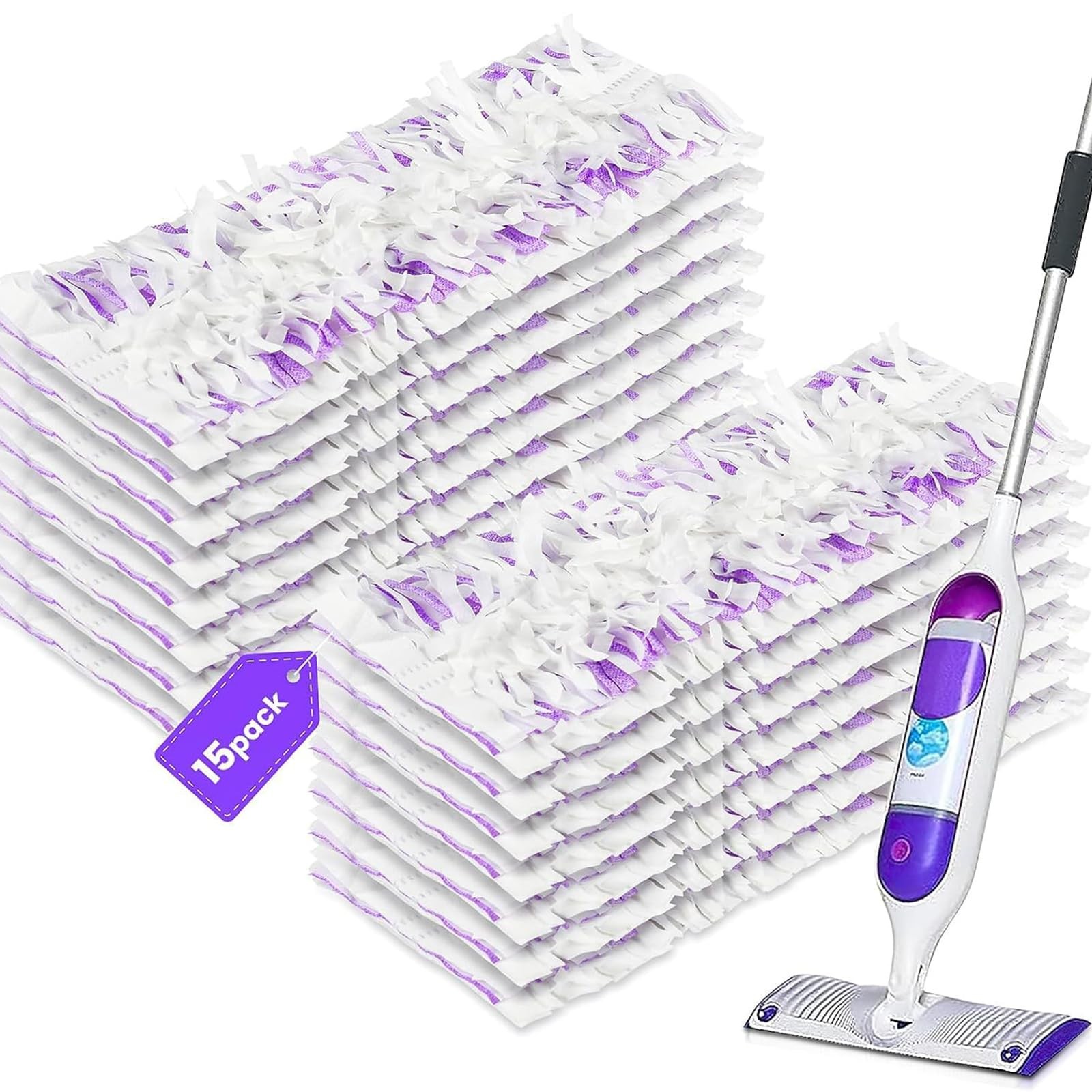 Mop Refills 15 Pack, Power Mop Replacement Pads, Multi Use, Purple