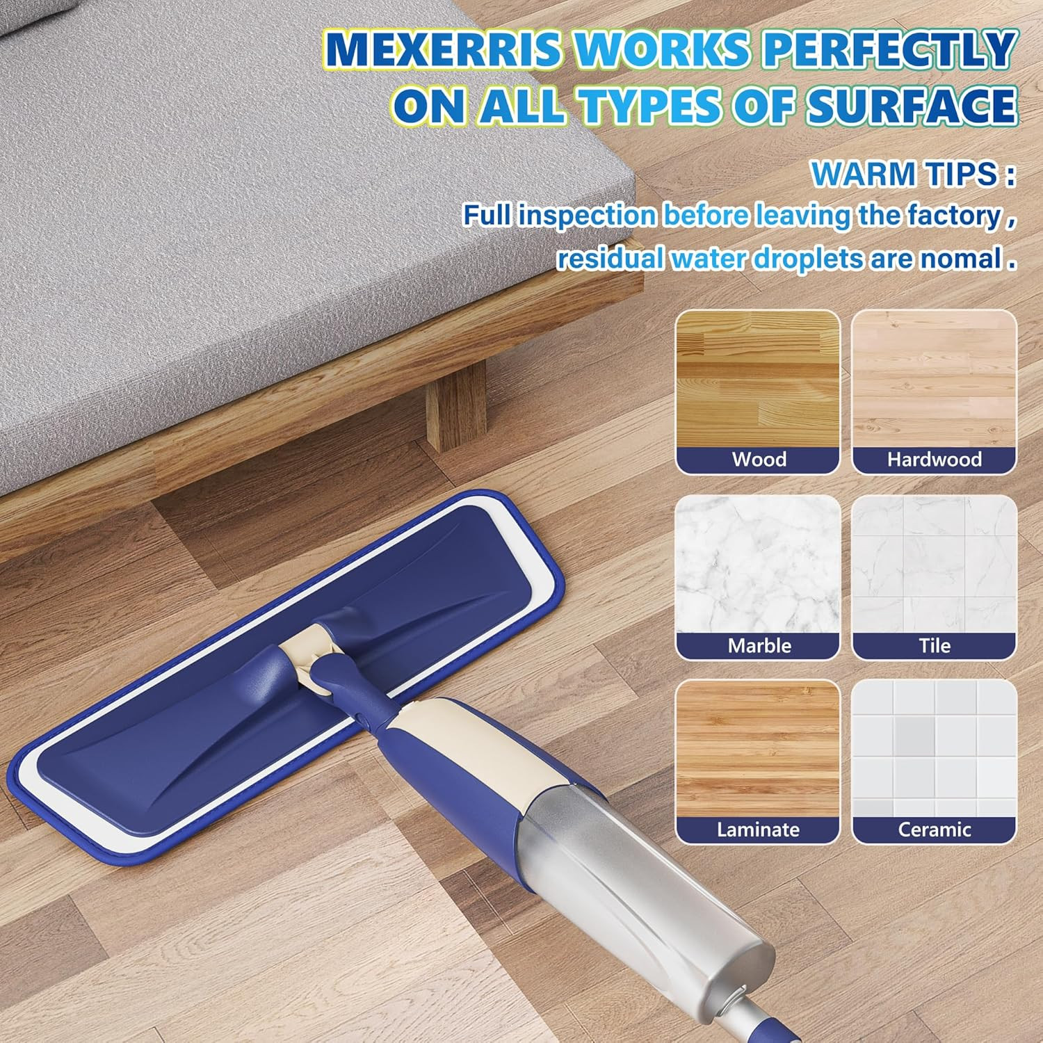 Spray Mop Floor Cleaner Wet Dry Flat Mop w/ 3 Reusable Pads for Hardwood Tile