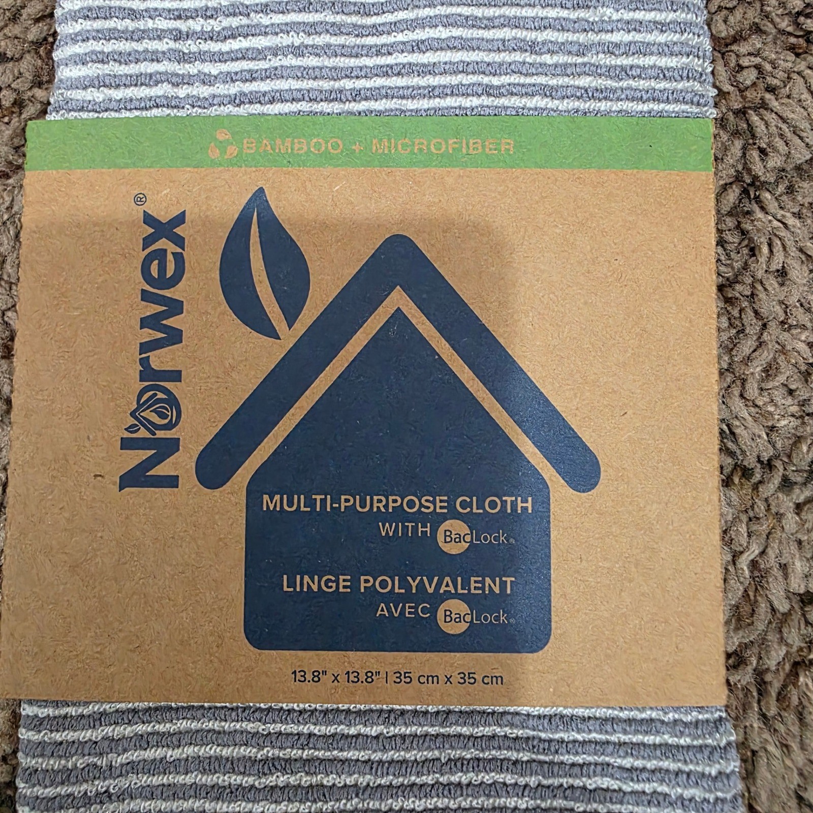 Norwex Multi-Purpose Cloth Bamboo Microfiber BacLock Striped Grey Green New