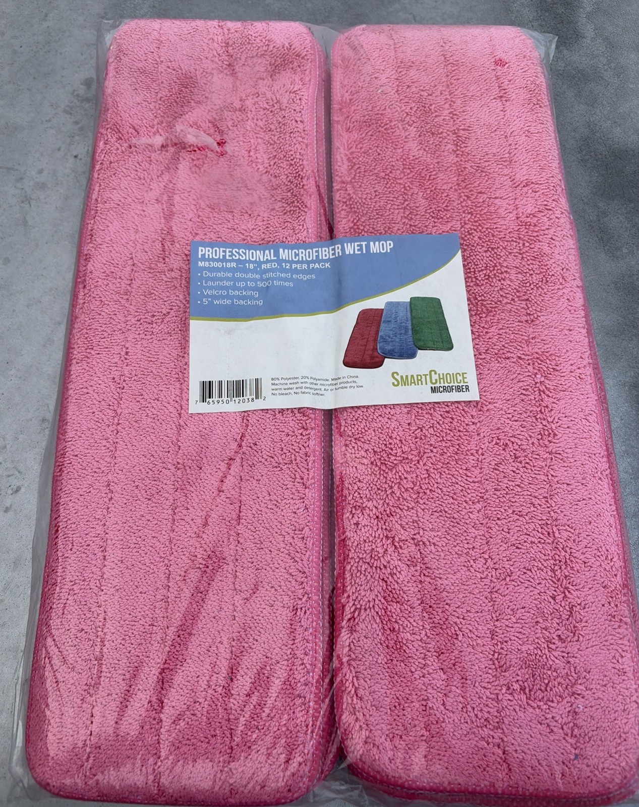 12 Pack of Microfiber Reusable Wet Mop Pads – RED- 18 inch X 5”inch Mop Pads