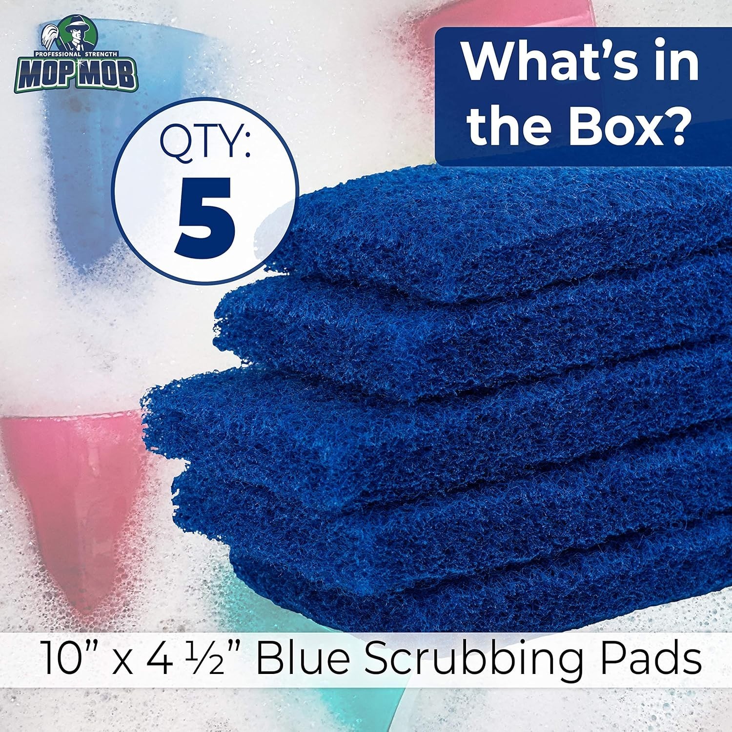 Medium Duty XL Blue Scouring Pad 5 Pack. 10 x 4.5in Large Multipurpose Nylon