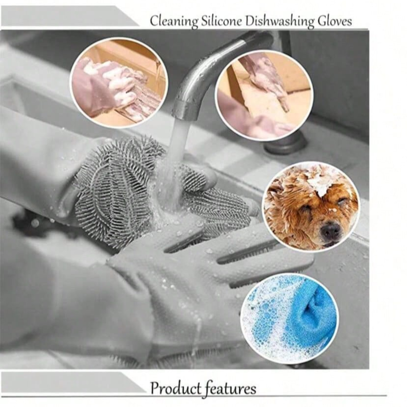 1Pair Dishwashing Gloves Waterproof Silicone Cleaning Scrubber Kitchen Tools USA