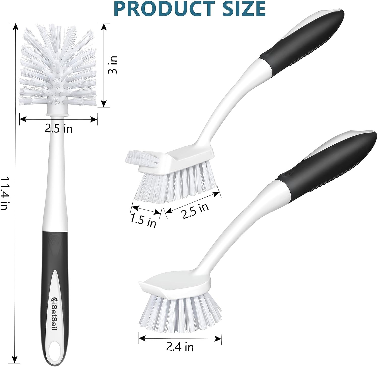 Dish Brush Set of 3 with Bottle Brush, Dish Scrub Brush with Long Handle Deep Cl