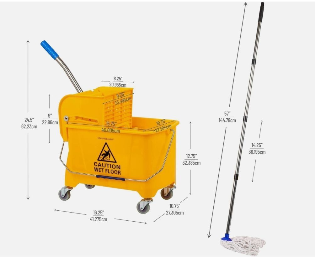 Mind Reader Bucket With Wringer And Mop Set, 22 Qt, Yellow New in Box 5.5 Gal
