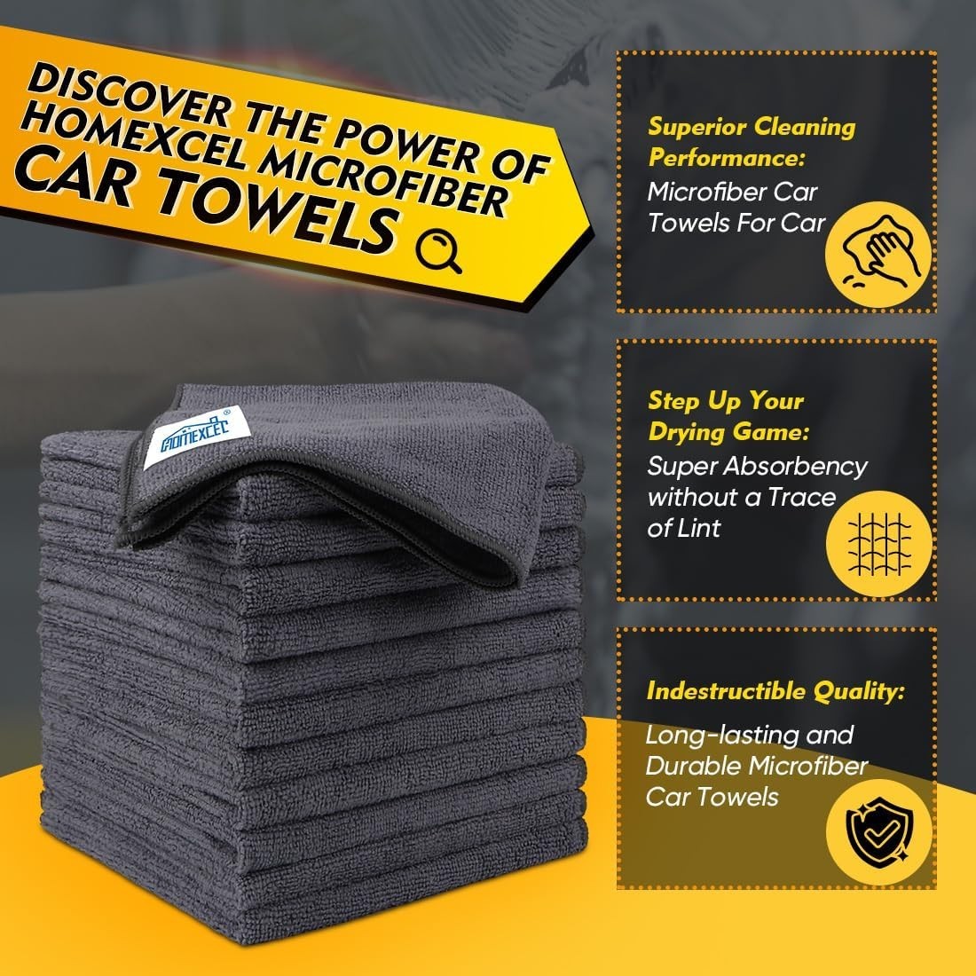 Microfiber Cleaning Cloth 12 Pack, 12.5 x 12.5 inch Microfiber Towels for Cars