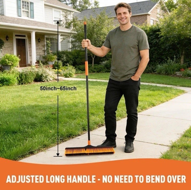 Heavy Duty Push Broom Brush for Floor Cleaning with Handle and Stiff Bristle