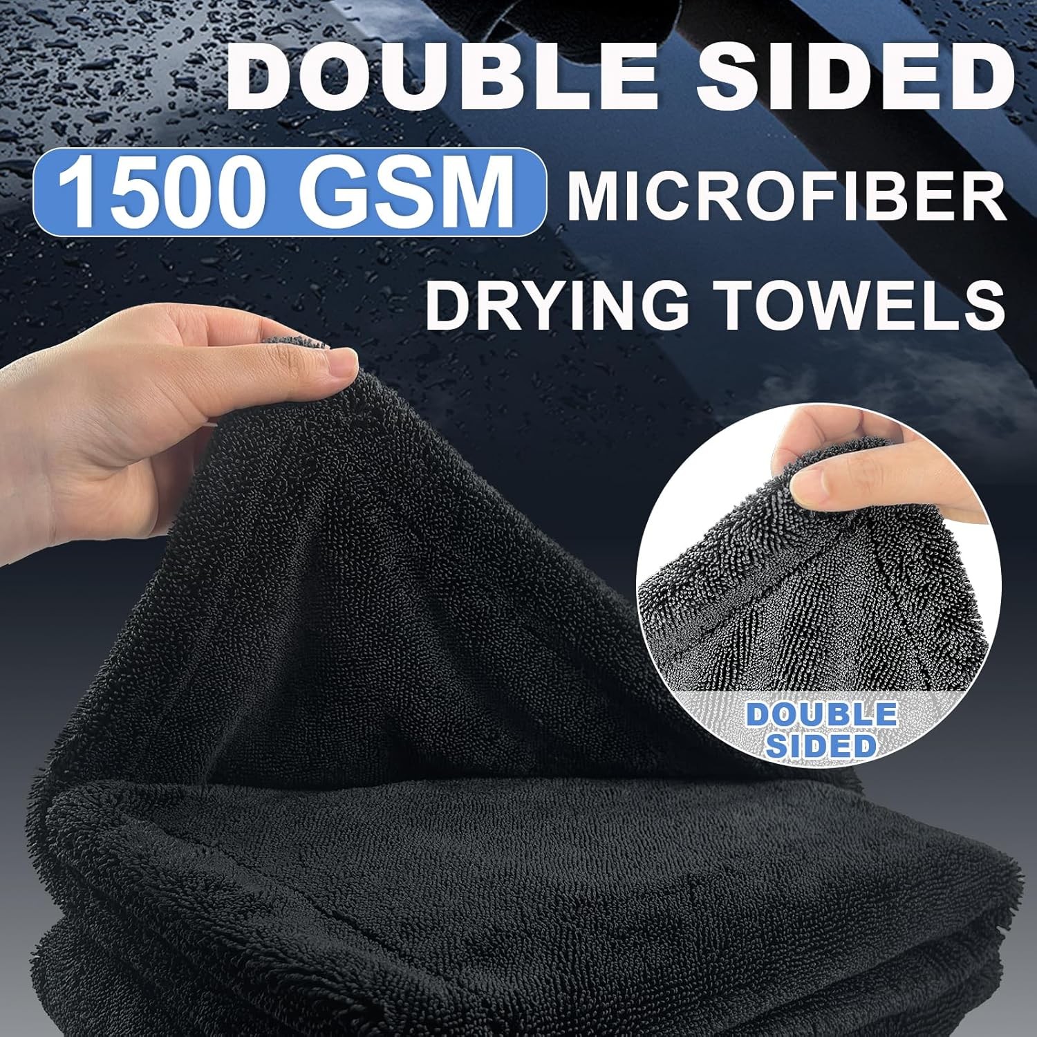 2-Pack Car Drying Towel (28″ x 36″),1500 GSM Double Sided Microfiber Towels for