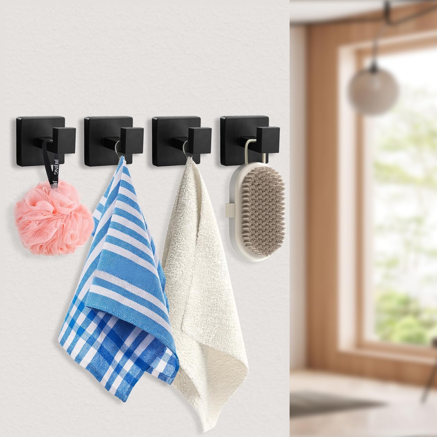 4 Pack Matte Black Towel Hooks for Bathroom, Heavy Duty 33lb Stainless Steel