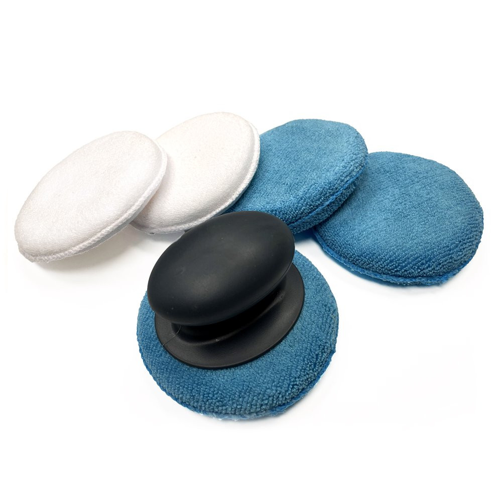 Car Waxes Microfiber Applicator Pad W/ Handle Reusable Washable White, 5 Count
