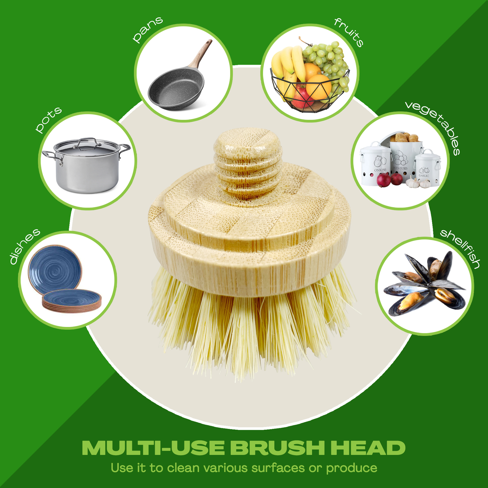 JuneLily Eco Friendly Natural Dish Brush Heads Sisal & Coconut for Dishwashing