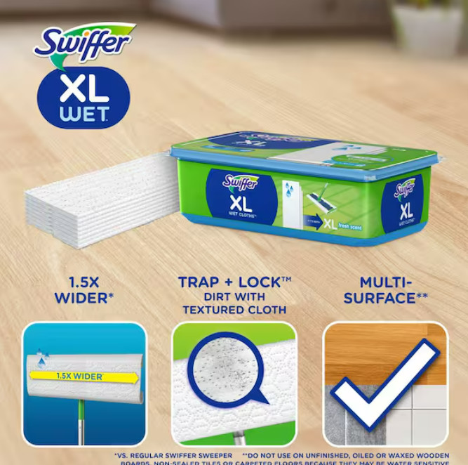 🧹 Swiffer XL Wet Mopping Cloth Refills 72 Ct Fresh Scent Case 🌿